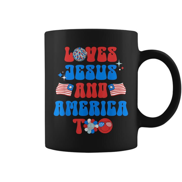 Groovy 70S Retro Loves Jesus And America Too  70S Vintage Designs Funny Gifts Coffee Mug