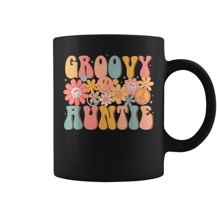 Groovy Auntie Retro Aunt Colorful Peace Sign Smile Face Coffee Mug