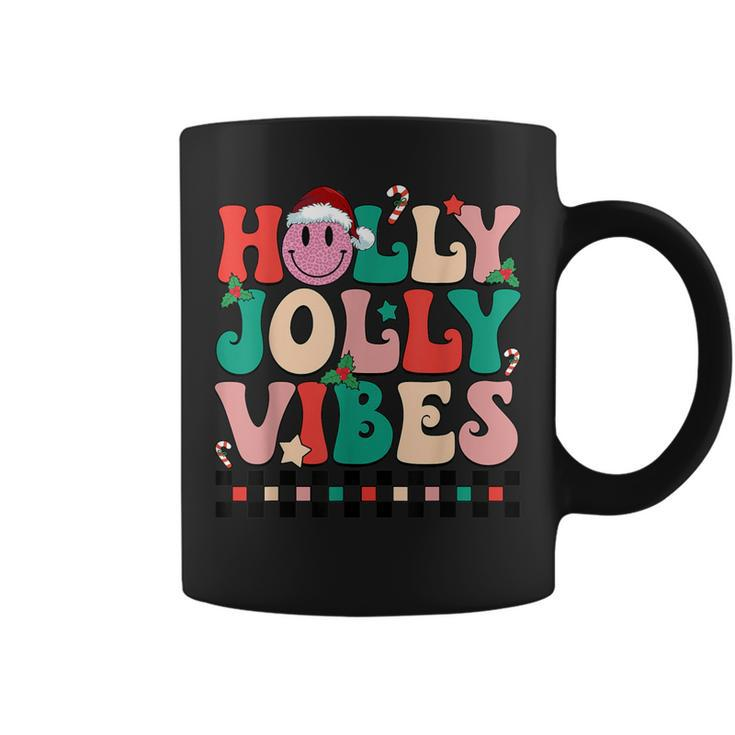 Groovy Retro Holly Xmas Jolly Teacher Christmas Vibes Hippie Coffee Mug