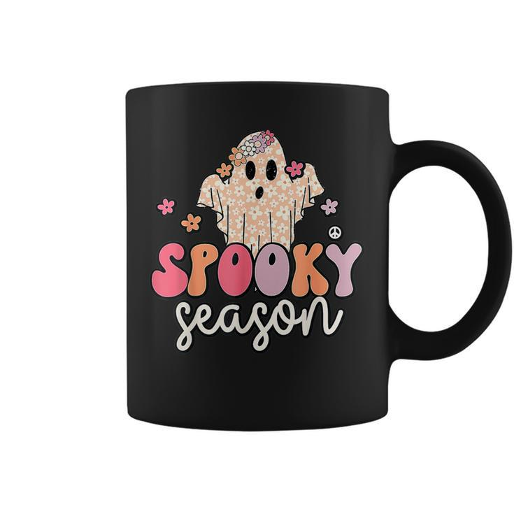 Groovy Spooky Season Cute Ghost Flower Halloween Coffee Mug