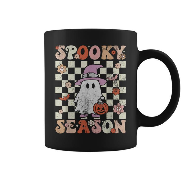 Groovy Spooky Season Cute Ghost Pumpkin Halloween Retro Coffee Mug