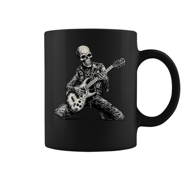 Halloween Skeleton Playing Guitar Rock And Roll Skull Coffee Mug