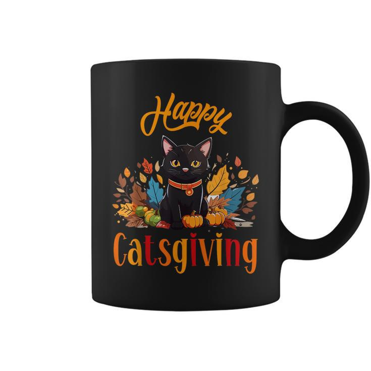 Happy Catsgiving Cute Black Cat Kitten Lover Thanksgiving Coffee Mug