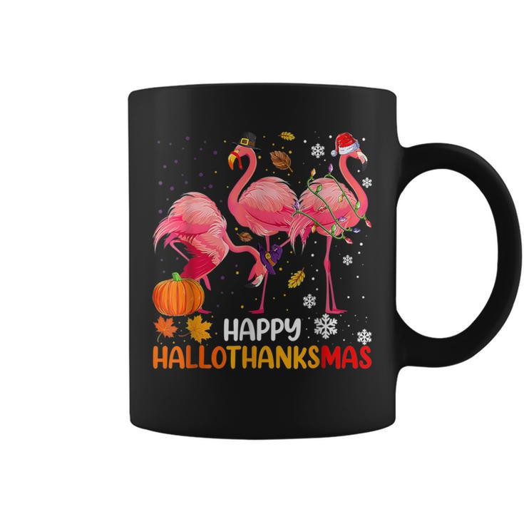 Happy Hallothanksmas Flamingo Halloween Thanksgiving Coffee Mug