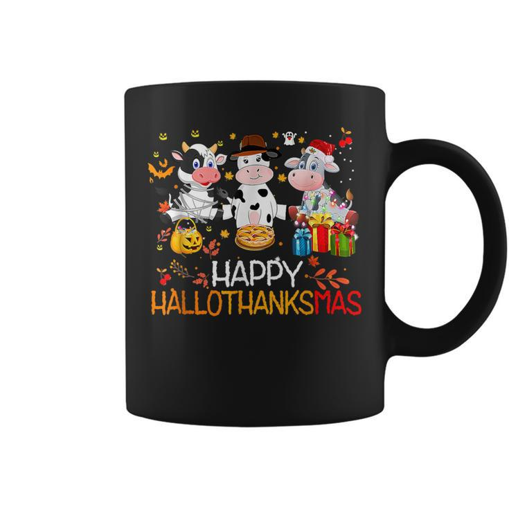 Happy Hallothanksmas Santa Cow Halloween Thanksgiving Coffee Mug