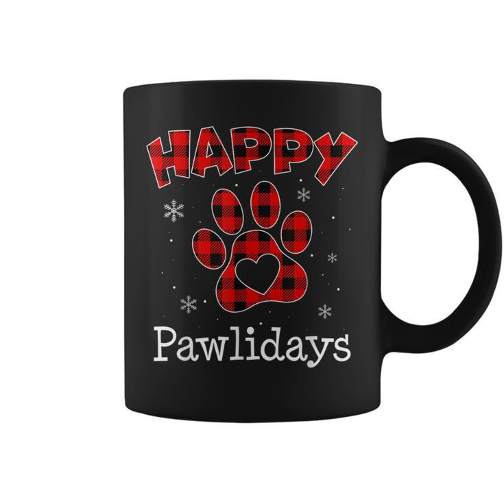 Happy Pawlidays Buffalo Plaid Paw Christmas Puppy Dog Lover Coffee Mug