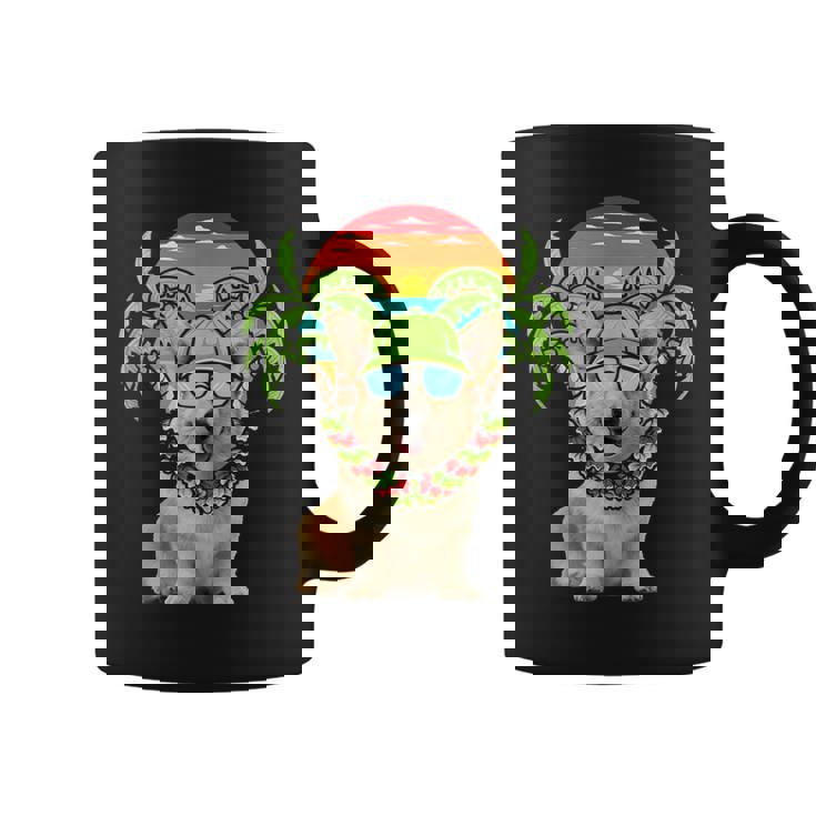 Hawaiian Corgi Dog Wearing Sunglasses Sunset On Beach Summer Coffee Mug