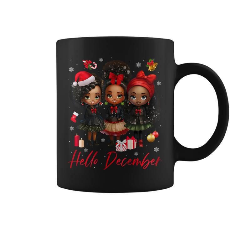 Hello December Black Afro African Girls Christmas Melanin Coffee Mug