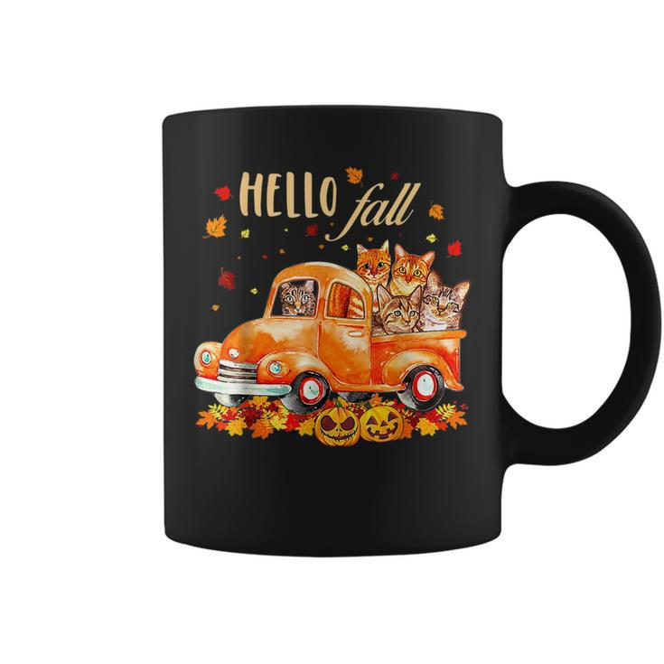 Hello Fall Cat Halloween Pumkin Halloween Coffee Mug