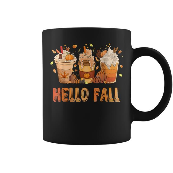 Hello Fall Latte Coffe Pumpkin Fall Y'all Leopard Peace Love Coffee Mug