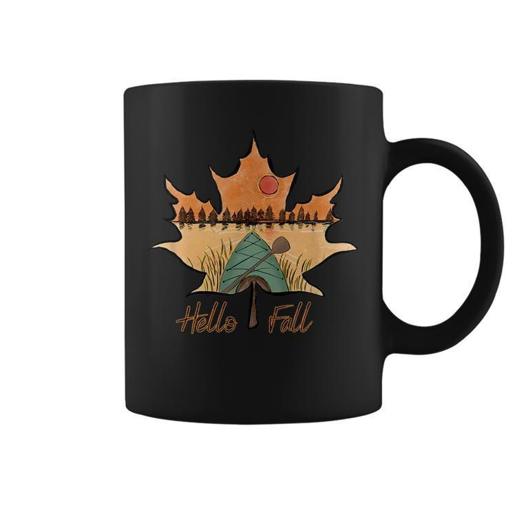 Hello Fall Scene Canoe Trees Autumn Peaceful Coffee Mug