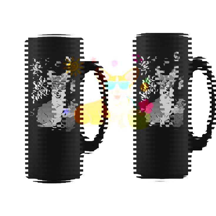 Hello Summer Corgi Dog Lover Tropical Beach Summer Vacation Coffee Mug