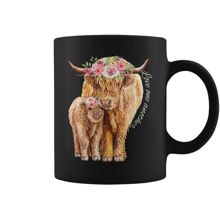 Highland Cattle Lover Cow Calf Farm Love One Another Cute  Coffee Mug