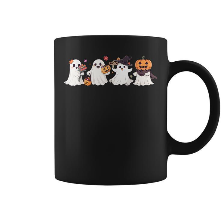 Hippie Halloween Cute Ghost Boo Spooky Season Pumpkin Coffee Mug