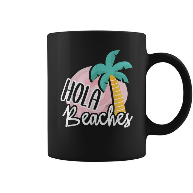 Hola Beaches Palm Tree Beach Summer Vacation Coffee Mug