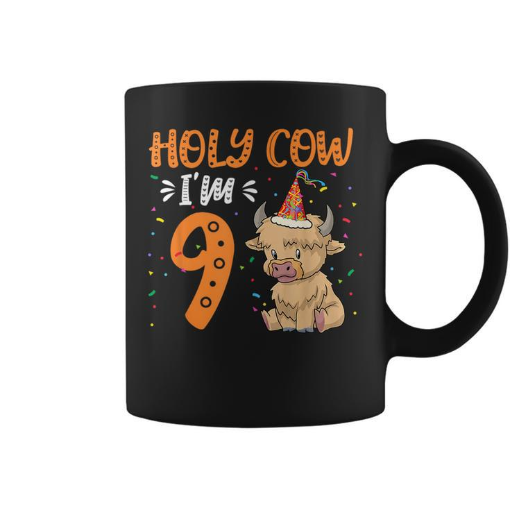 Holy Cow Im 9 Scottish Highland Cow Print 9Th Birthday Girl  Coffee Mug