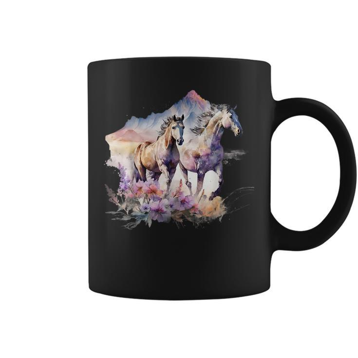 Horses Flowers Wild Mane Boho Western Southern Cowgirl Gifts For Bird Lovers Funny Gifts Coffee Mug
