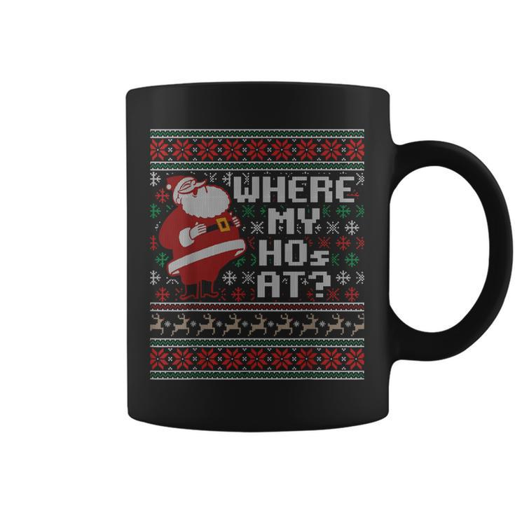 Where My Hos At Ugly Christmas Sweater Style Couples Coffee Mug