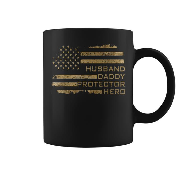 Husband Daddy Protector Hero Fathers Day American Flag Camo  Coffee Mug