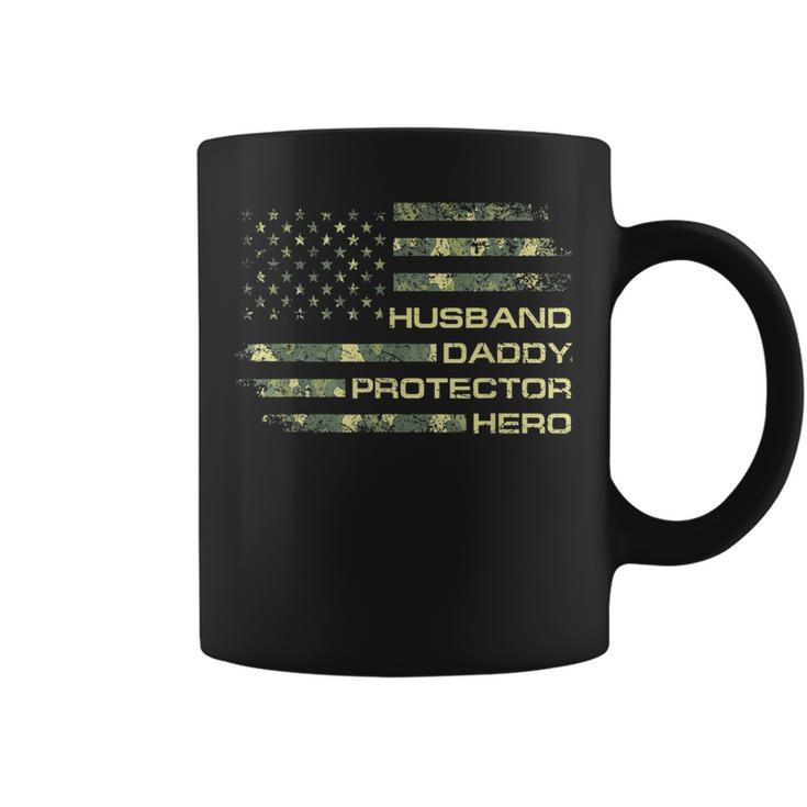 Husband Daddy Protector Hero Fathers Day Camo American Flag  Coffee Mug