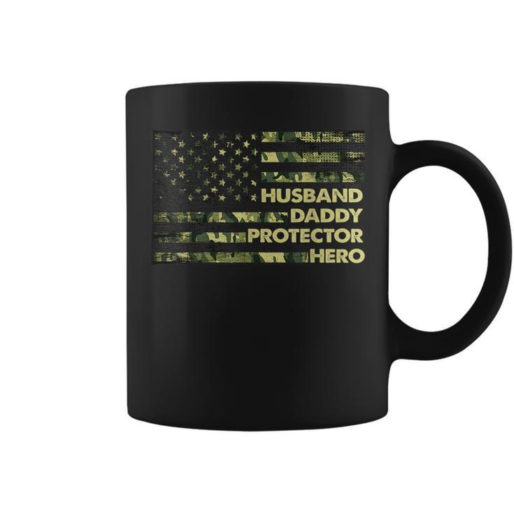 Husband Daddy Protector Hero  For Men Camo Us Flag  Coffee Mug