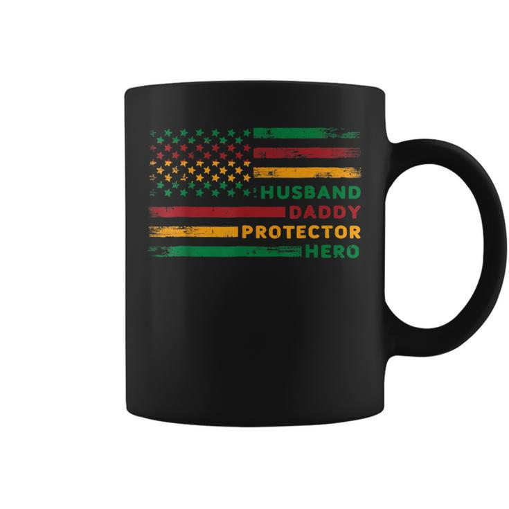 Husband Daddy Protector Hero Usa Flag Father Day Junenth  Coffee Mug