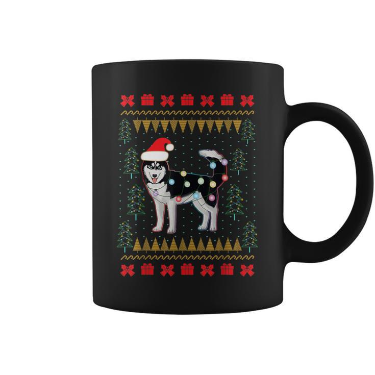 Husky-Ugly-Sweater Christmas Lights Coffee Mug