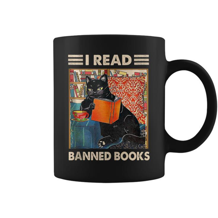 I Read Banned Books Funny Black Cat Reader Bookworm Women Coffee Mug