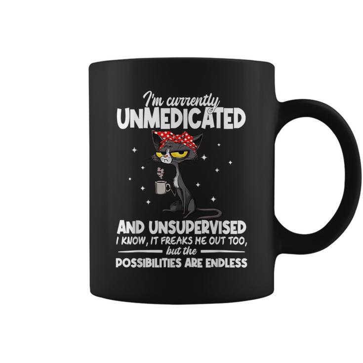 Im Currently Unmedicated And Unsupervised Cat Lover Gifts For Cat Lover Funny Gifts Coffee Mug