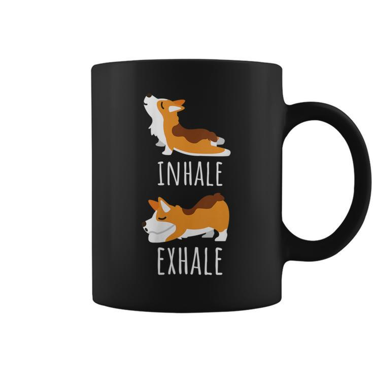 Inhale Exhale Corgi Yoga Meditation Workout Dog Mom Coffee Mug