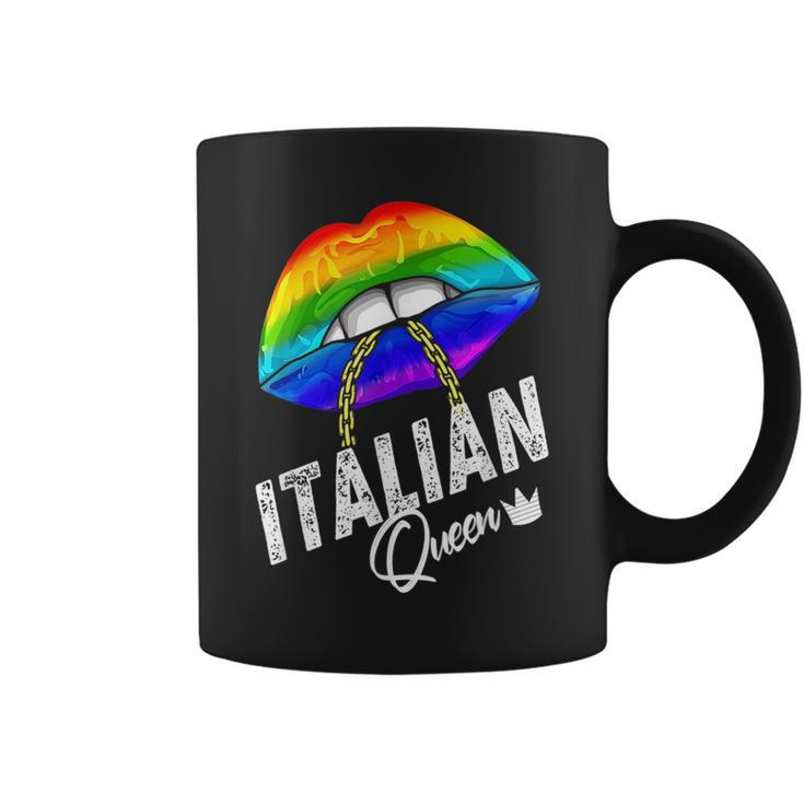 Italian Queen Lgbtq Gay Pride Flag Lips Rainbow  Coffee Mug