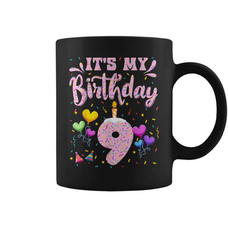 It's My 9Th Birthday Girl Doughnut Happy 9 Years Old Girls Coffee Mug