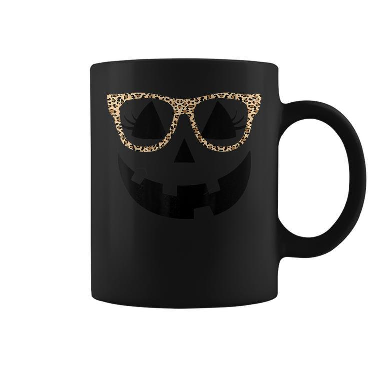 Jack O Lantern Face Pumpkin Halloween Leopard Glasses Coffee Mug
