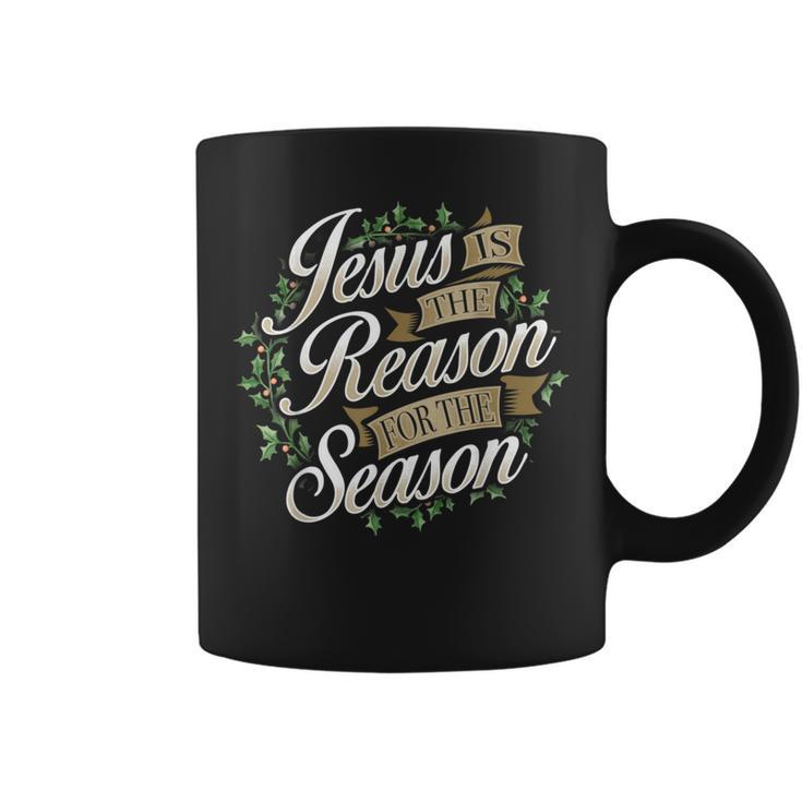 Jesus Is The Reason For The Season Christmas Wreath Coffee Mug