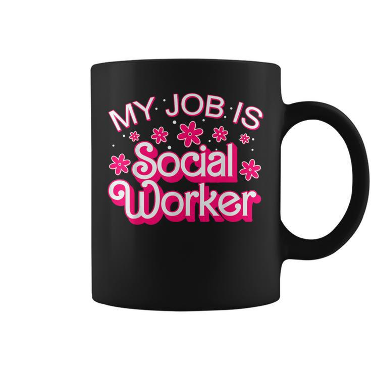 My Job Is Social Worker Pink Retro School Social Worker Coffee Mug