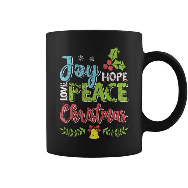 Joy Hope Love Peace Christmas Season Wishes Distressed Coffee Mug