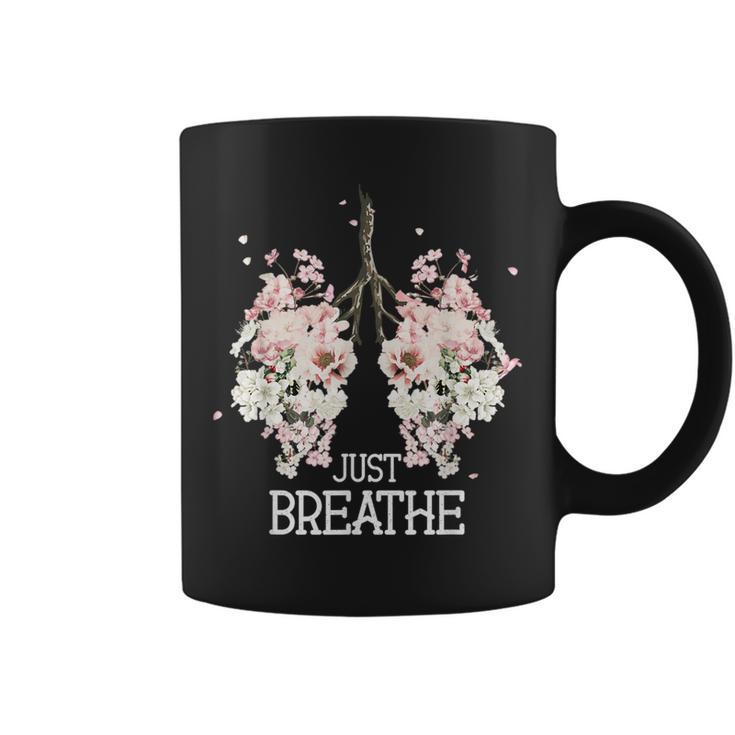 Just A Breathe Yoga Inhale Exhale Nature Lung Floral Coffee Mug