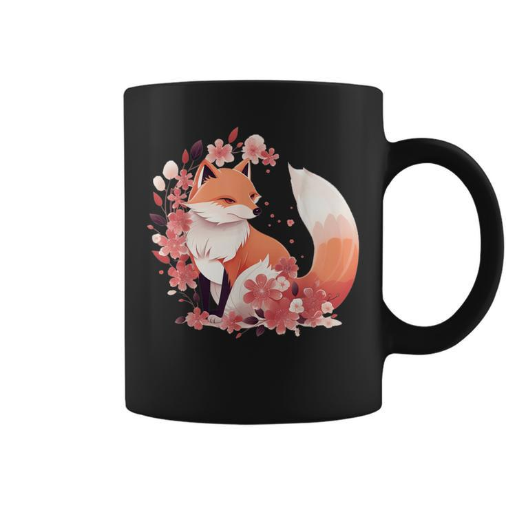 Kawaii Kitsune Fox Mask Japanese Anime Blossom Cherry Flower Coffee Mug