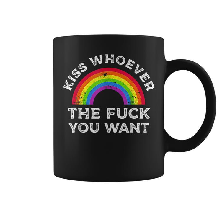 Kiss Whoever The F You Want Gay Lgbt Pride Rainbow  Coffee Mug