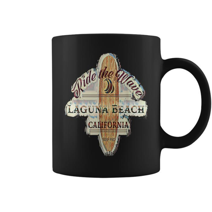 Laguna Beach Distressed Vintage Retro Surfboard Sign Coffee Mug