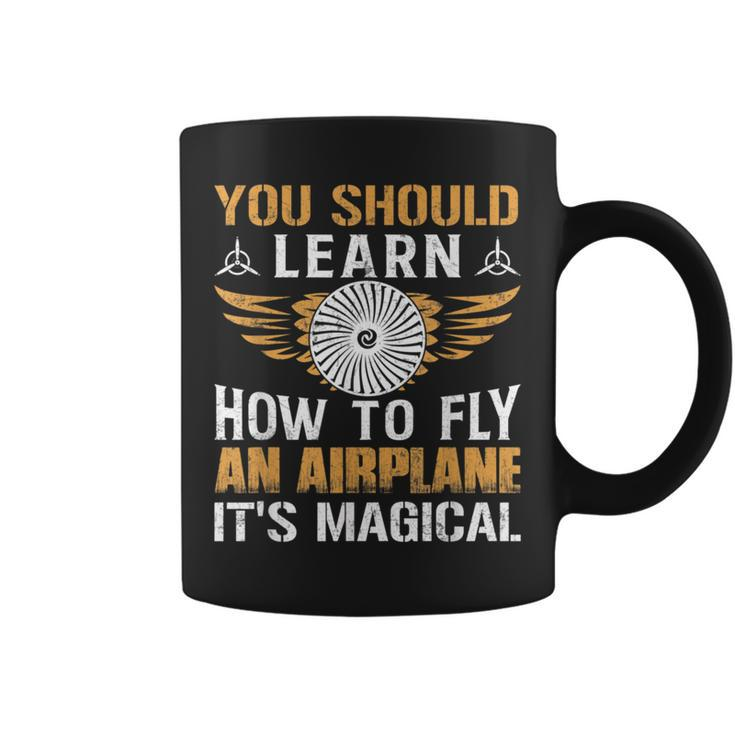 Learn How To Fly An Airplane Pilot Aviation Graphic Coffee Mug