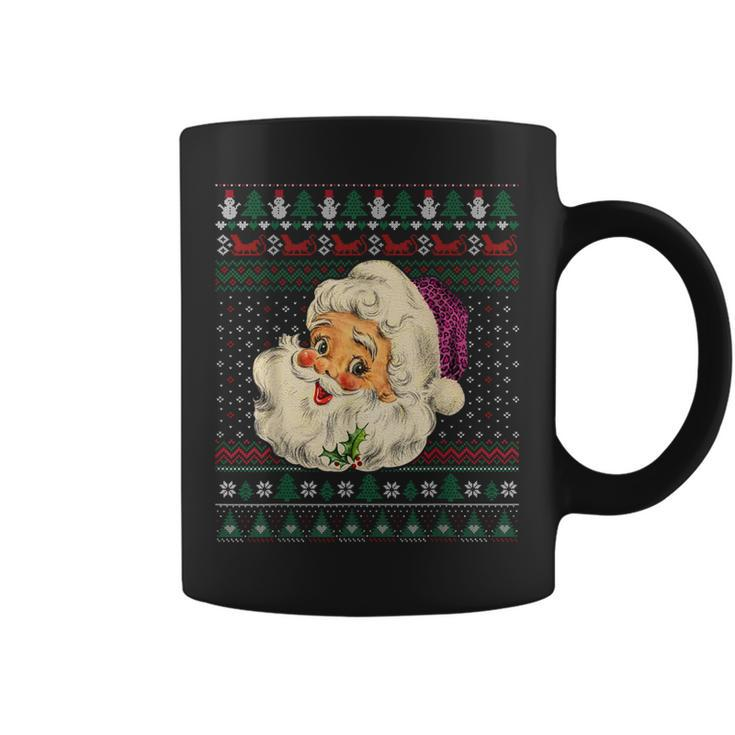 Leopard Pink Santa Claus Ugly Christmas Sweater Xmas Coffee Mug