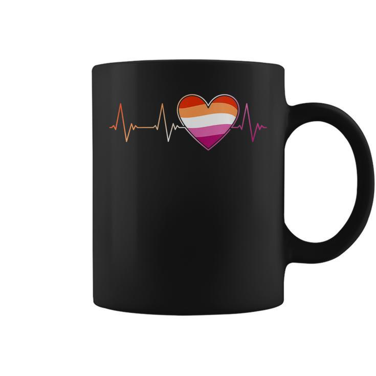 Lesbian Heartbeat Homosexual Woman Lgbt Pride Ekg Pulse Line  Coffee Mug