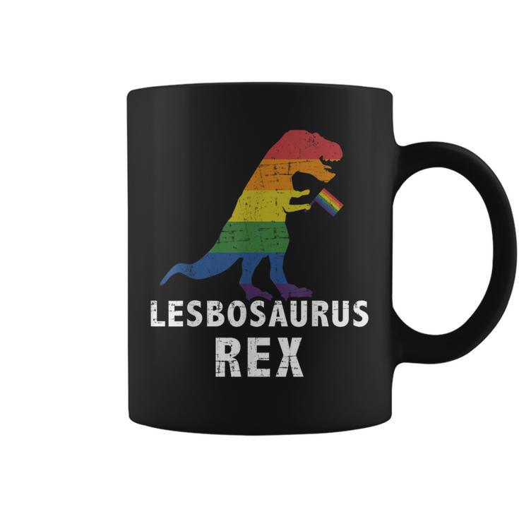 Lesbosaurus Rex Dinosaur In Rainbow Flag For Lesbian Pride Coffee Mug