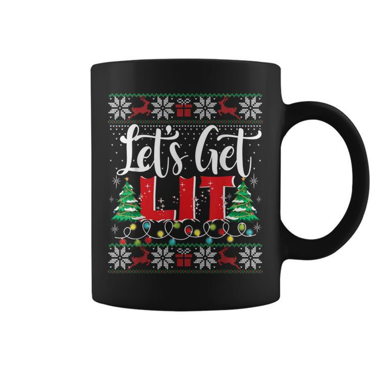 Let's Get Lit Christmas Lights Ugly Sweater Xmas Drinking Coffee Mug