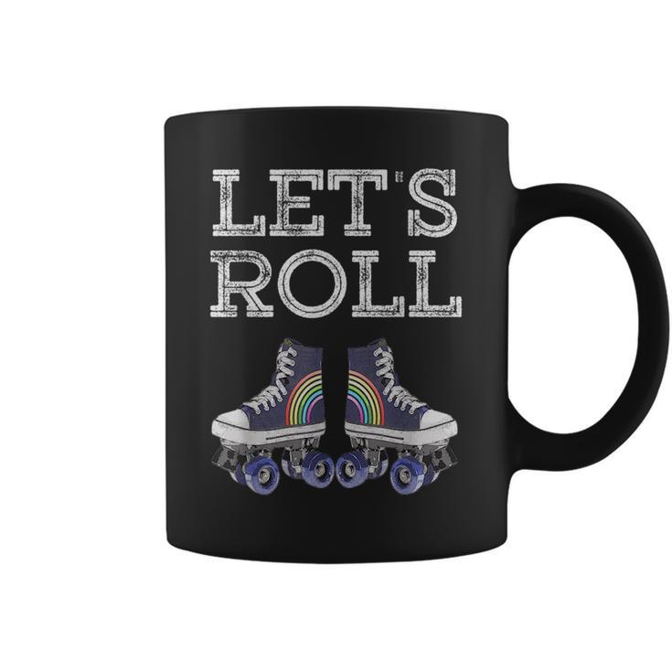 Lets Roll Funny Rollerblade Skates Retro Sport Rainbow Fun Coffee Mug
