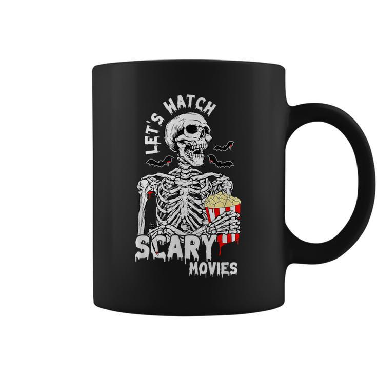 Let's Watch Scary Movies Skeleton Popcoin Halloween Costume Coffee Mug