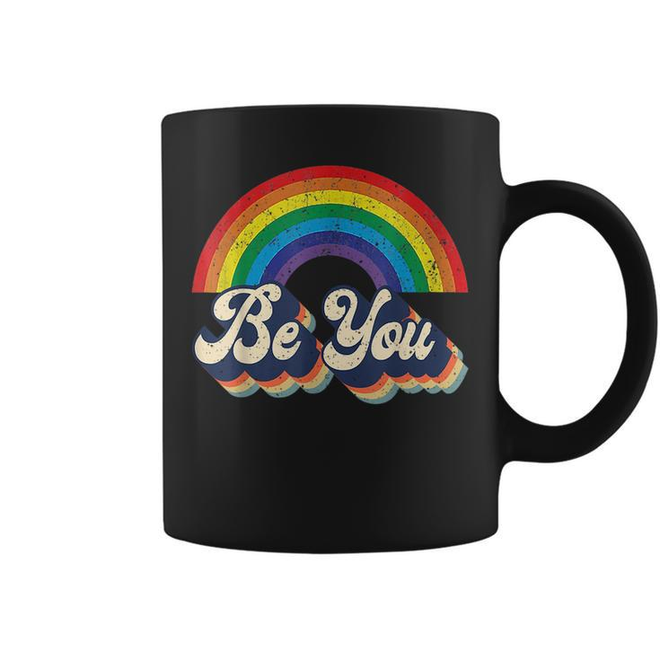 Lgbtq Ally  Be You Gay Pride Lgbt Rainbow Flag Retro  Coffee Mug