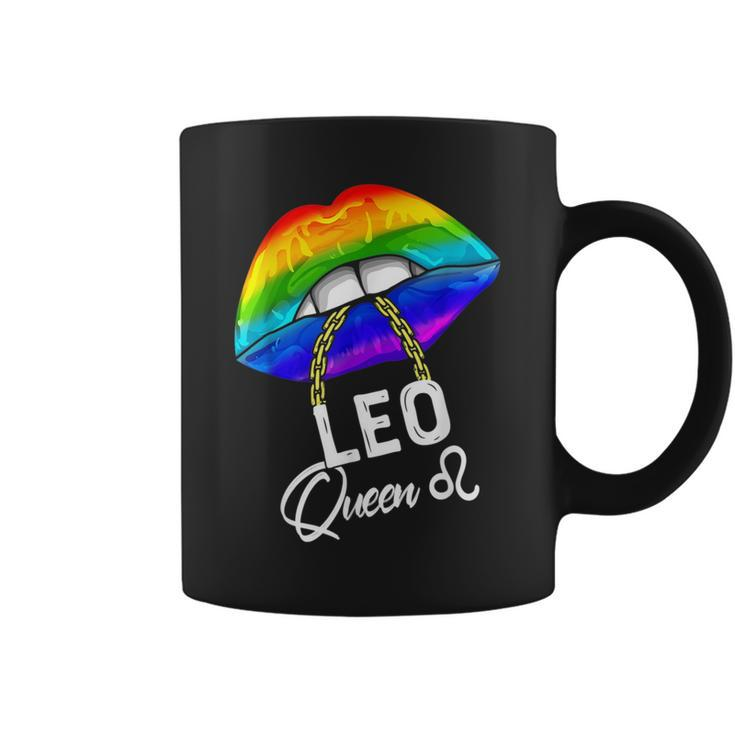 Lgbtq Leo Queen Lips Zodiac Rainbow Gay Pride Flag Lesbain Coffee Mug