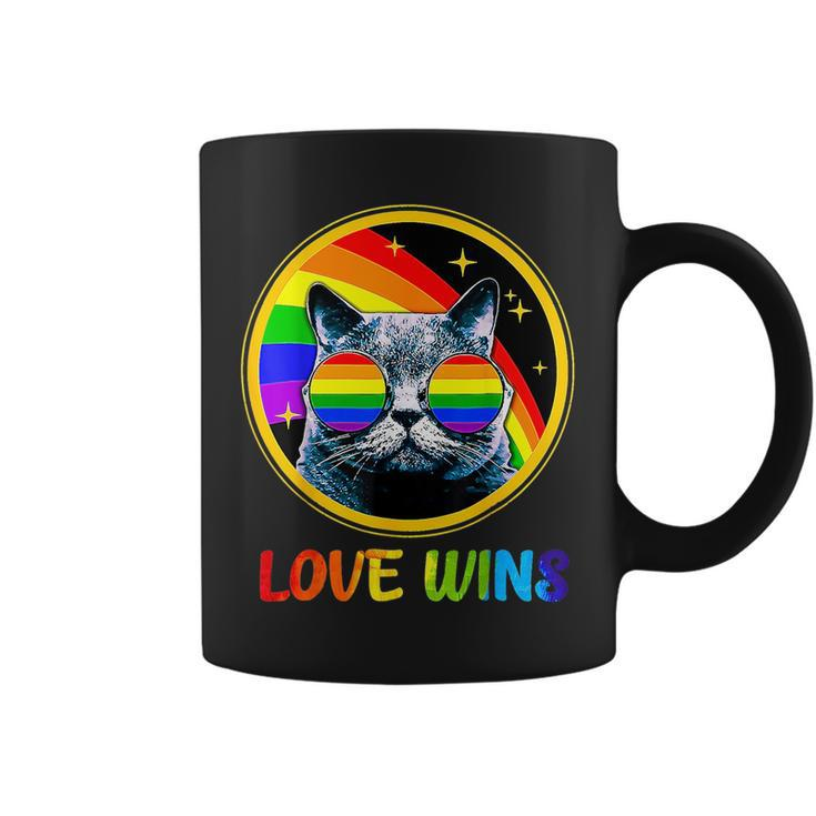 Lgbtq Love Wins Cat Gay Pride Lgbt Ally Rainbow Flag  Coffee Mug